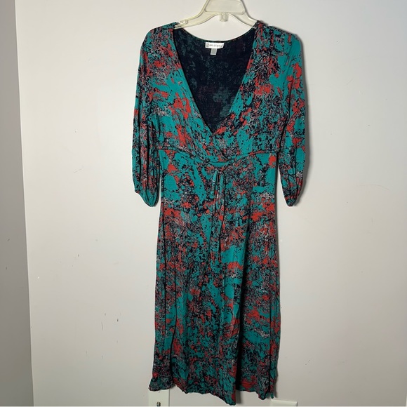 EUC Womens Anne Giorgio Teal Pink Black Large L Dress Mid Calf - Picture 1 of 3